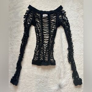 Alternative Black stretchy mesh cut out top with long sleeves